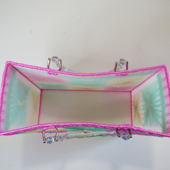 Raffia Ribbon Plastic Canvas Tote Bag With Handles Spring/Summer Floral Design - Picture 2 of 10